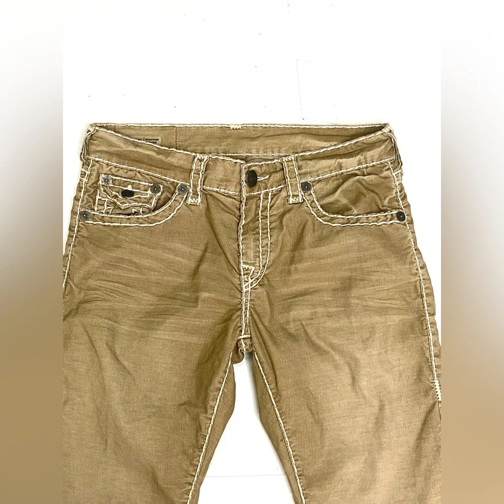 True Religion Men’s Tan Ricky Corduroy Super T-Stitch Relaxed Straight Leg Pant